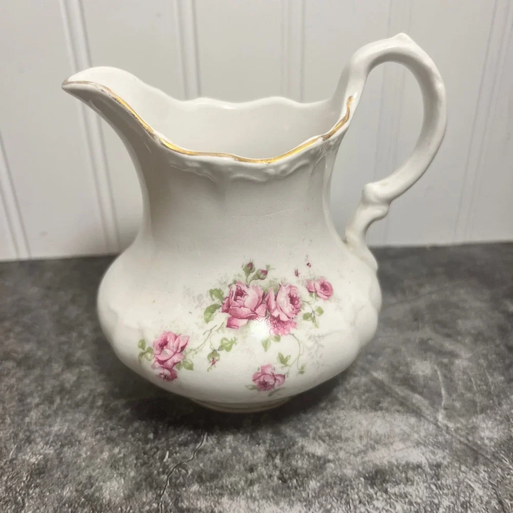 Vintage Porcelain Pink Floral Creamer Pitcher | Cottage